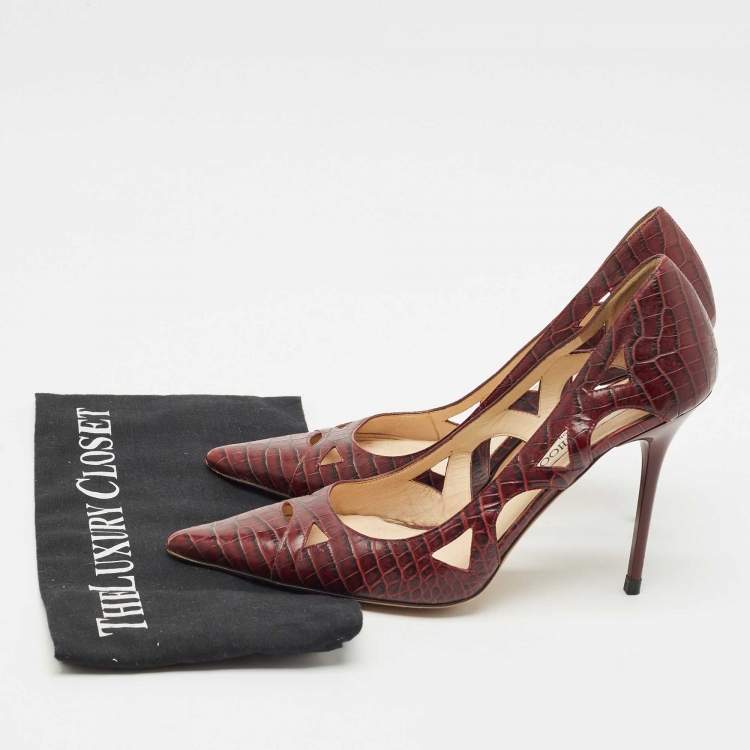Pre Owned Jimmy Choo Burgundy Croc Embossed Leather Love Pumps Size 39