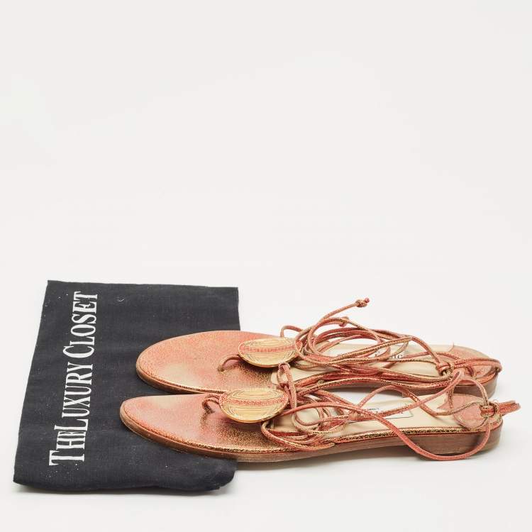 Pre Owned Jimmy Choo Multicolor Leather Flat Ankle Wrap Sandals Size 37