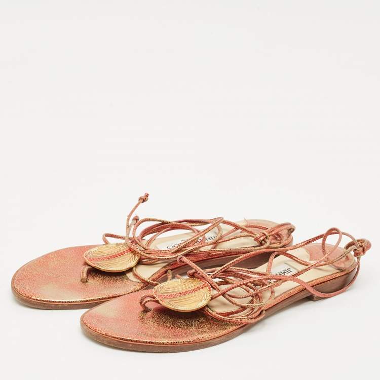 Pre Owned Jimmy Choo Multicolor Leather Flat Ankle Wrap Sandals Size 37