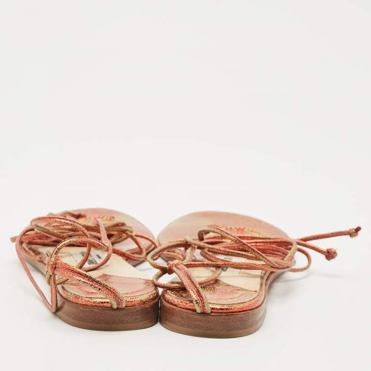 Pre Owned Jimmy Choo Multicolor Leather Flat Ankle Wrap Sandals Size 37