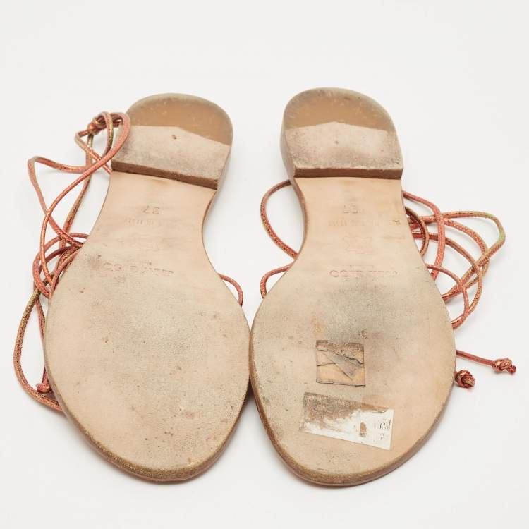 Pre Owned Jimmy Choo Multicolor Leather Flat Ankle Wrap Sandals Size 37
