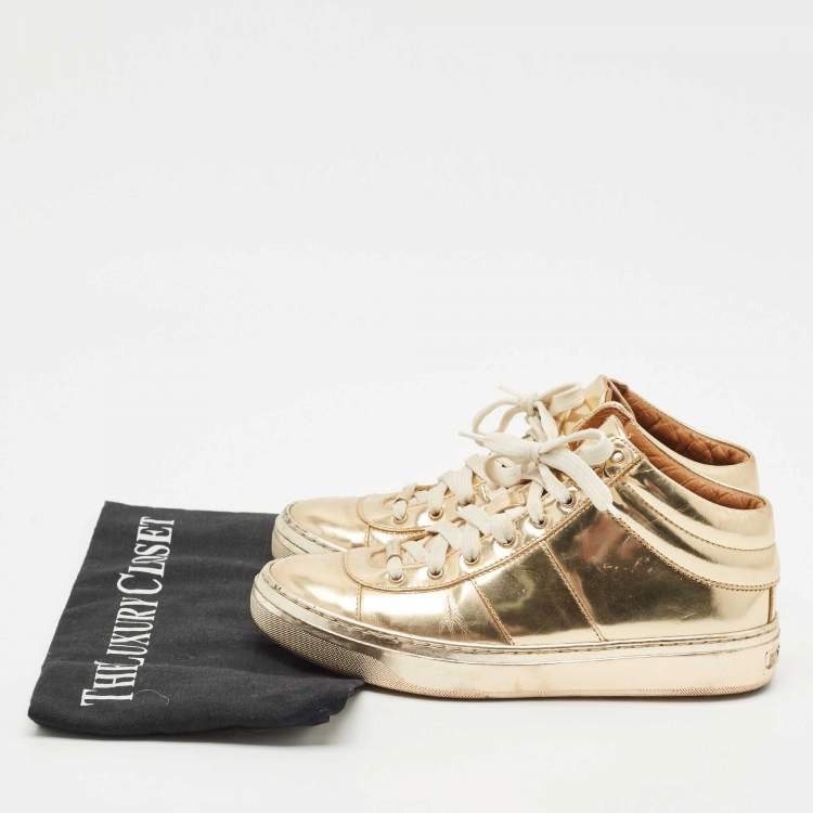 Pre Owned Jimmy Choo Gold Patent Leather Belgravia Sneakers Size 35