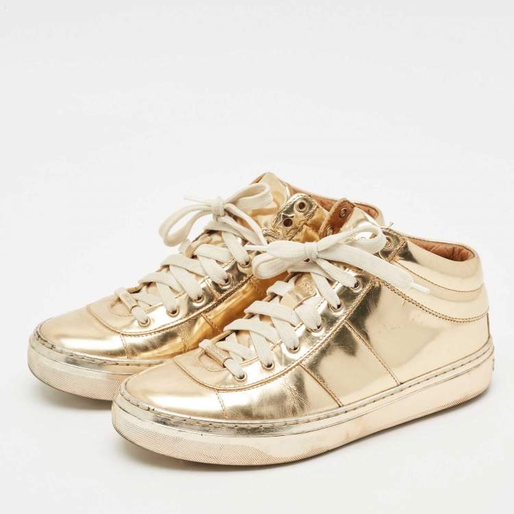 Pre Owned Jimmy Choo Gold Patent Leather Belgravia Sneakers Size 35