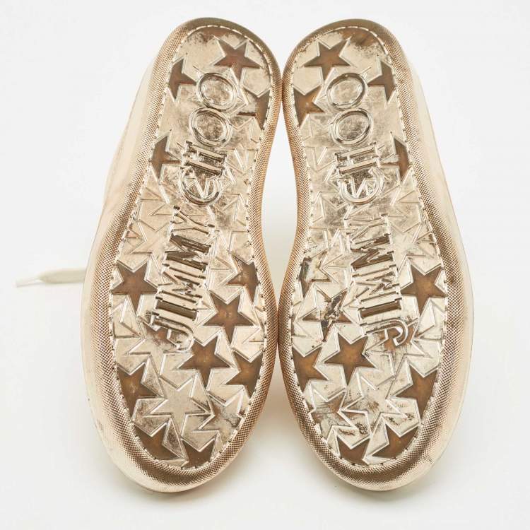 Pre Owned Jimmy Choo Gold Patent Leather Belgravia Sneakers Size 35