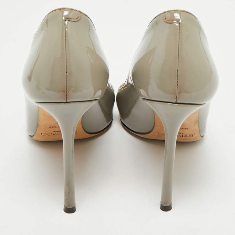 Pre Owned Jimmy Choo Grey Patent Leather Romy Pumps Size 36
