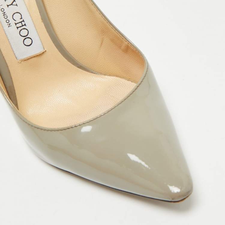 Pre Owned Jimmy Choo Grey Patent Leather Romy Pumps Size 36