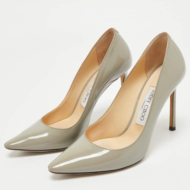 Pre Owned Jimmy Choo Grey Patent Leather Romy Pumps Size 36