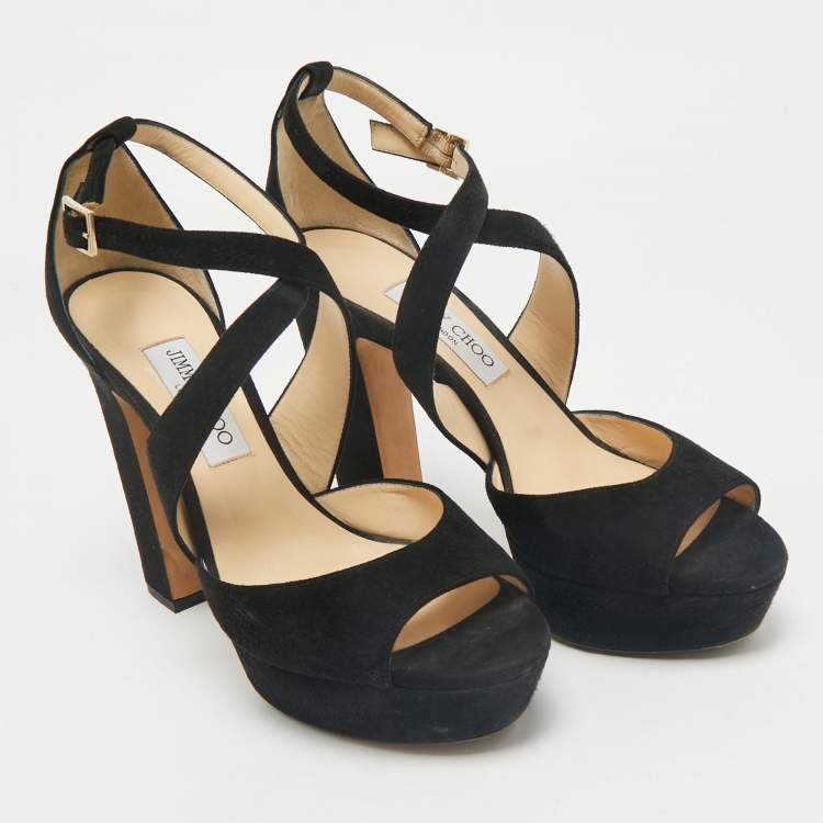 Pre Owned Jimmy Choo Black Suede April Platform Sandals Size 40