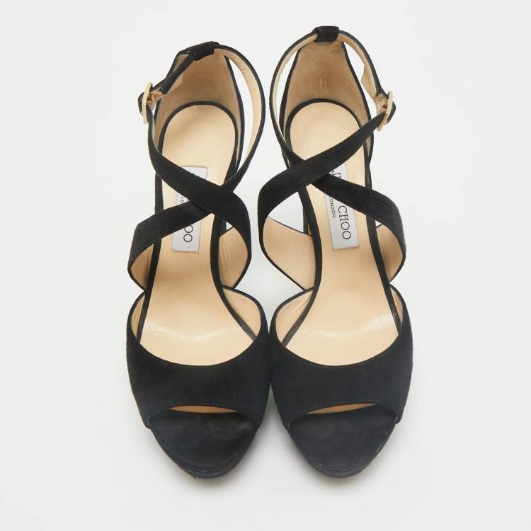 Pre Owned Jimmy Choo Black Suede April Platform Sandals Size 40