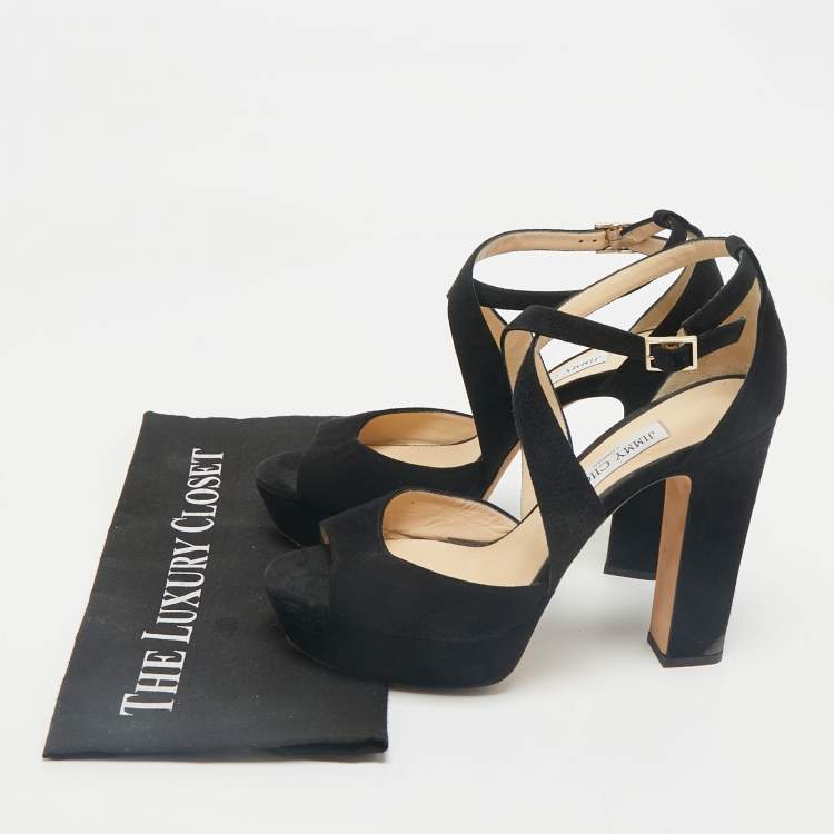 Pre Owned Jimmy Choo Black Suede April Platform Sandals Size 40