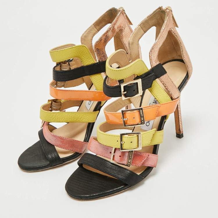 Pre Owned Jimmy Choo Multicolor Leather and Patent Bronx Sandals Size 37