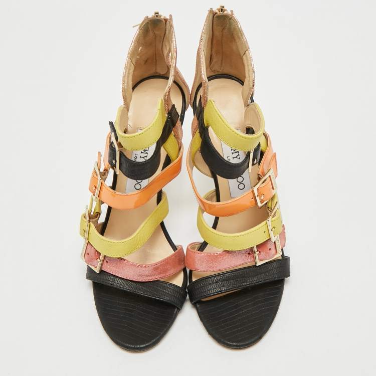 Pre Owned Jimmy Choo Multicolor Leather and Patent Bronx Sandals Size 37