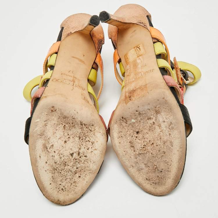Pre Owned Jimmy Choo Multicolor Leather and Patent Bronx Sandals Size 37