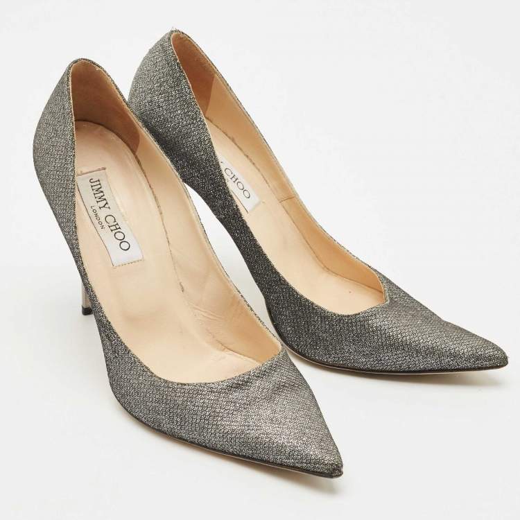 Pre Owned Jimmy Choo Silver Metallic Lurex Fabric Romy Pointed Toe Pumps Size 38