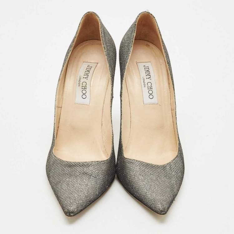 Pre Owned Jimmy Choo Silver Metallic Lurex Fabric Romy Pointed Toe Pumps Size 38