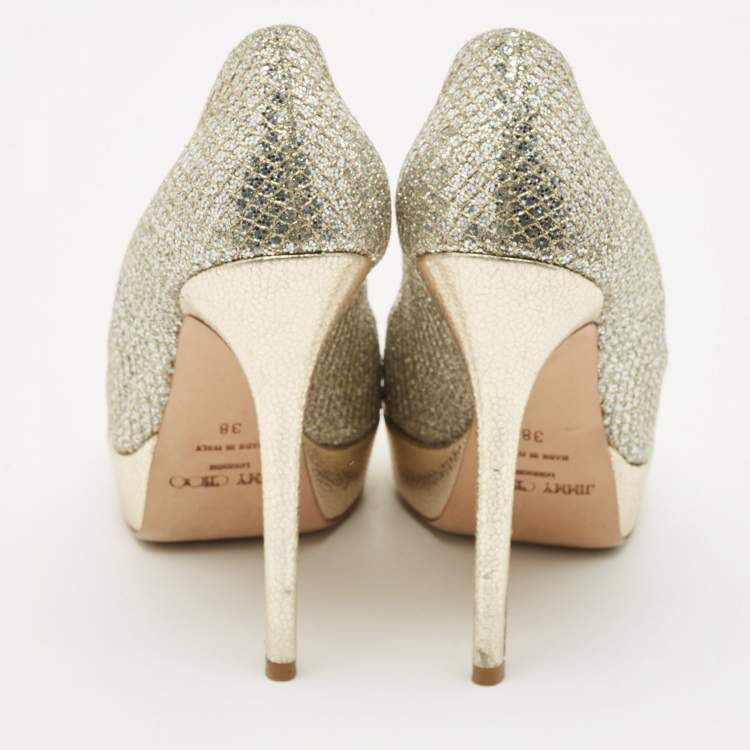 Pre Owned Jimmy Choo Gold/Silver Coarse Glitter Luna Pumps Size 38