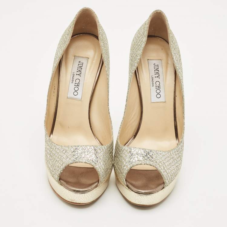 Pre Owned Jimmy Choo Gold/Silver Coarse Glitter Luna Pumps Size 38