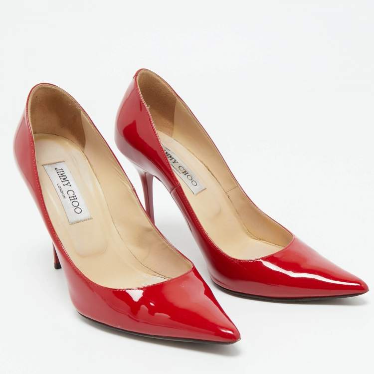 Pre Owned Jimmy Choo Red Patent Leather Love Pumps Size 37.5