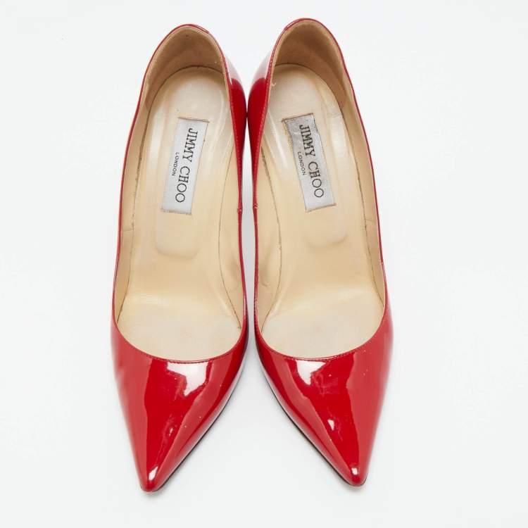 Pre Owned Jimmy Choo Red Patent Leather Love Pumps Size 37.5