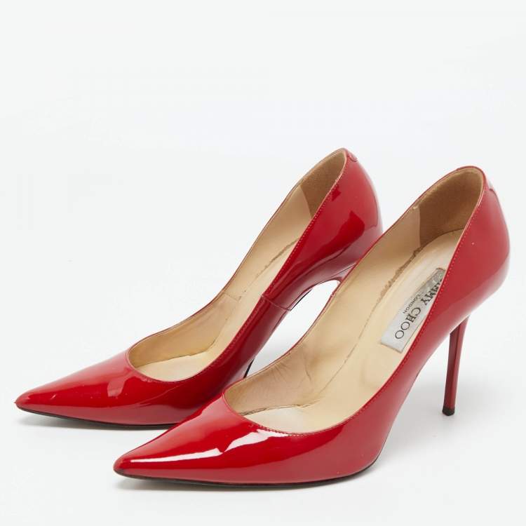 Pre Owned Jimmy Choo Red Patent Leather Love Pumps Size 37.5