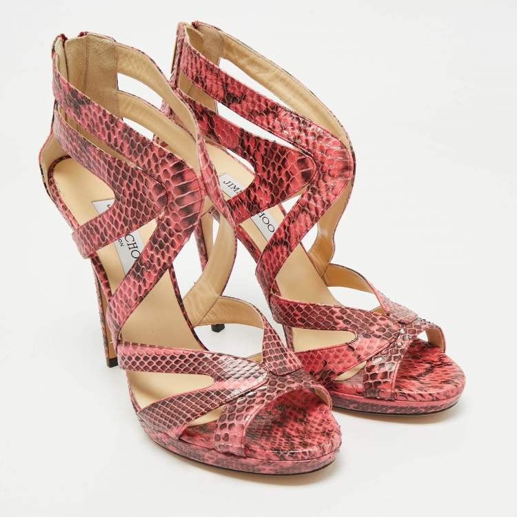 Pre Owned Jimmy Choo Pink Python Collar Platform Sandals Size 41