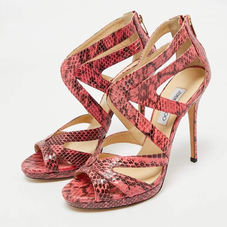 Pre Owned Jimmy Choo Pink Python Collar Platform Sandals Size 41