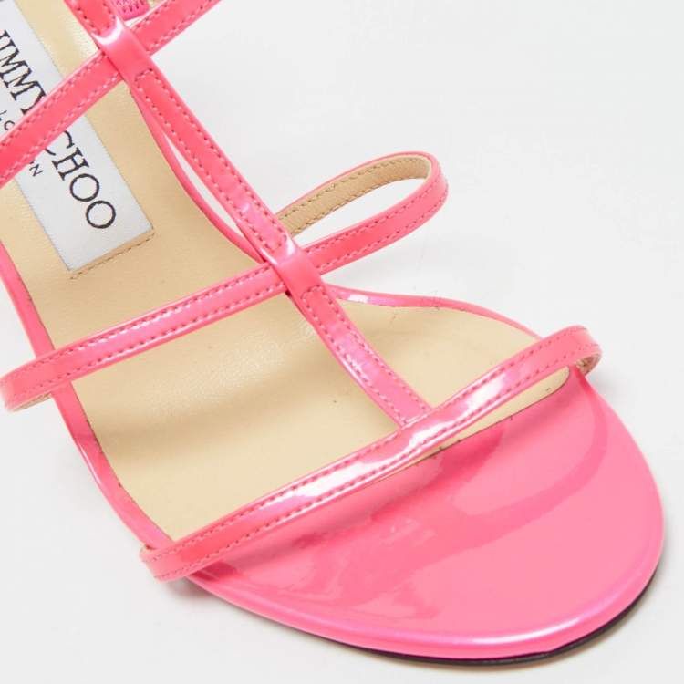 Pre Owned Jimmy Choo Neon Pink Patent Leather Thistle Open Toe Sandals Size 36