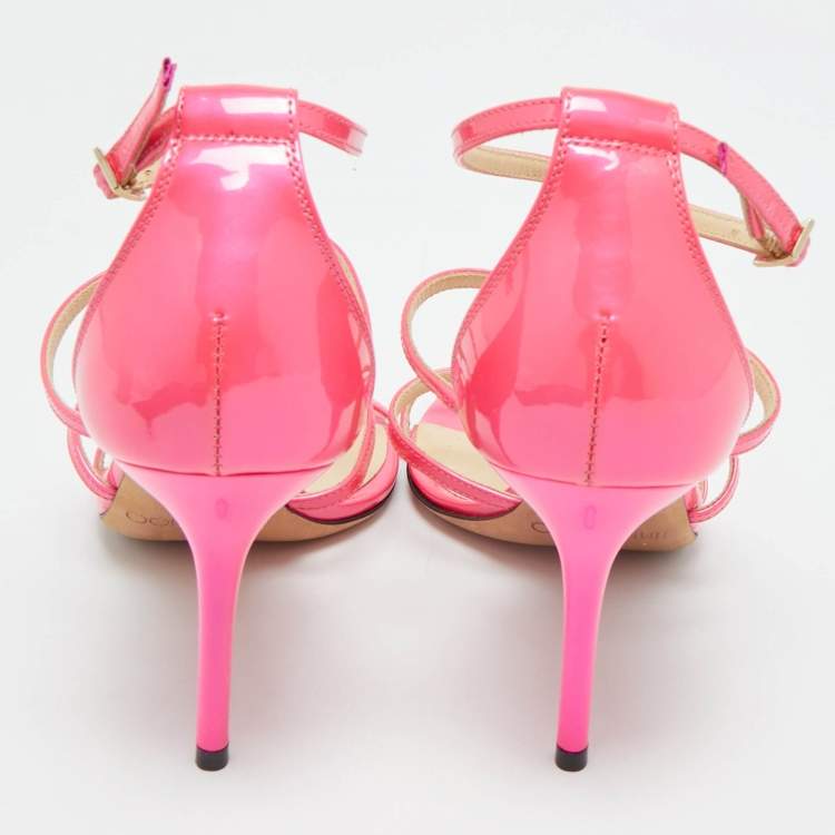 Pre Owned Jimmy Choo Neon Pink Patent Leather Thistle Open Toe Sandals Size 36