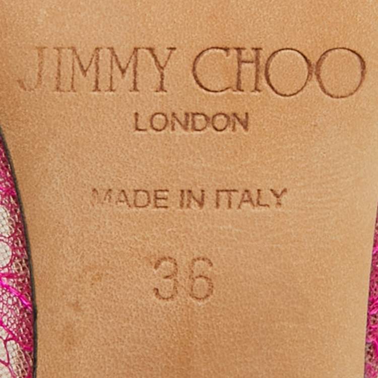 Pre Owned Jimmy Choo Pink/Burgundy Patent and Lace Nova Slingback Sandals Size 36