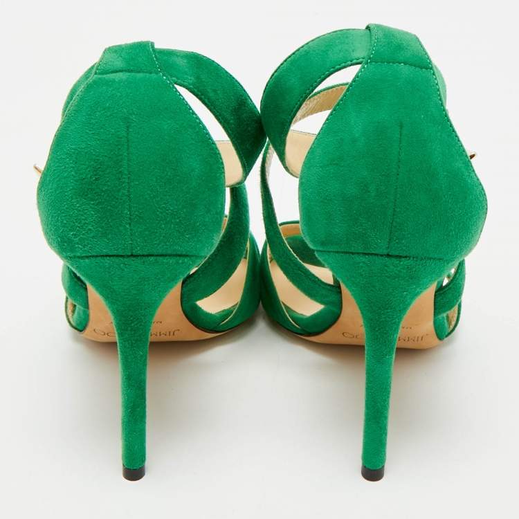 Pre Owned Jimmy Choo Green Suede Crisscross Ankle Strap Sandals Size 36
