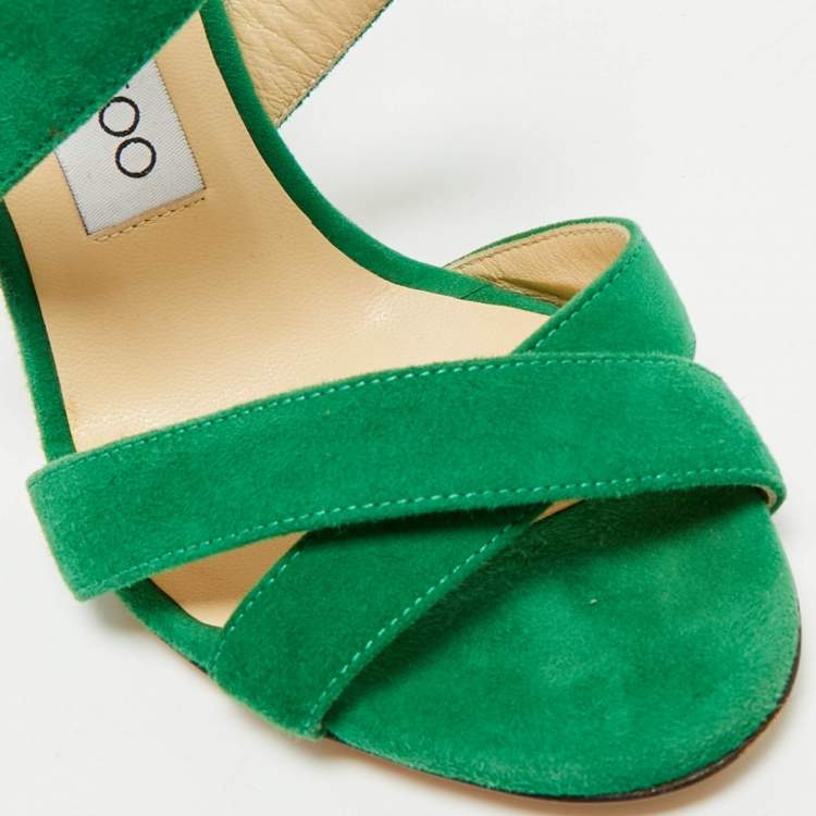 Pre Owned Jimmy Choo Green Suede Crisscross Ankle Strap Sandals Size 36