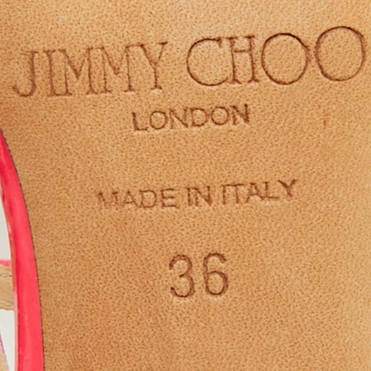 Pre Owned Jimmy Choo Neon Pink Patent Leather Thistle Open Toe Sandals Size 36