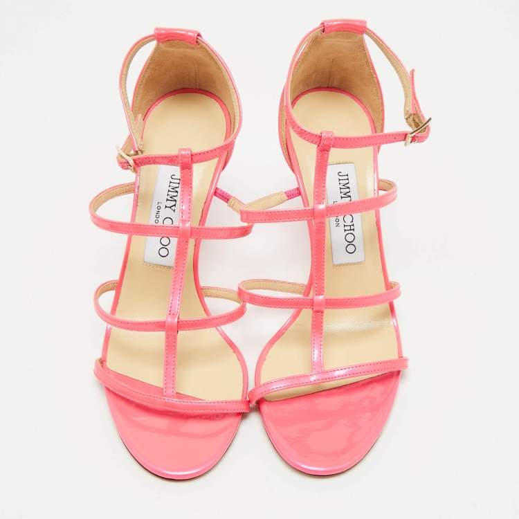 Pre Owned Jimmy Choo Neon Pink Patent Leather Thistle Open Toe Sandals Size 36