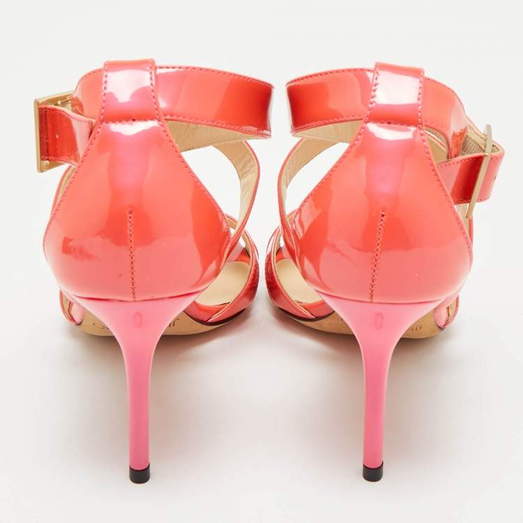 Pre Owned Jimmy Choo Pink Lace and Patent Leather Lottie Strappy Sandals Size 36