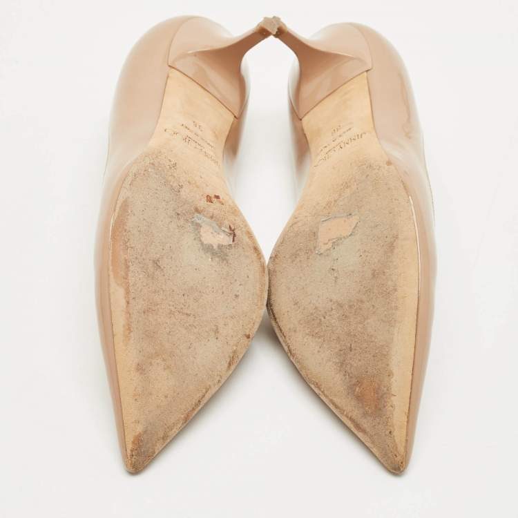 Pre Owned Jimmy Choo Beige Patent Leather Romy Pointed Toe Pumps Size 36