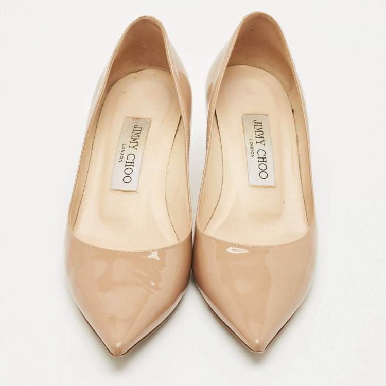 Pre Owned Jimmy Choo Beige Patent Leather Romy Pointed Toe Pumps Size 36