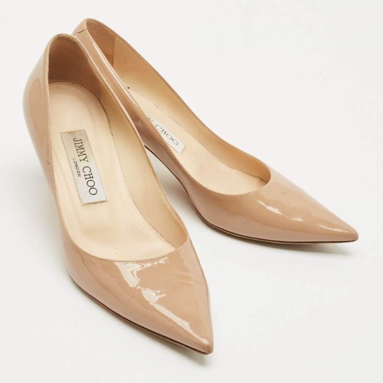 Pre Owned Jimmy Choo Beige Patent Leather Romy Pointed Toe Pumps Size 36