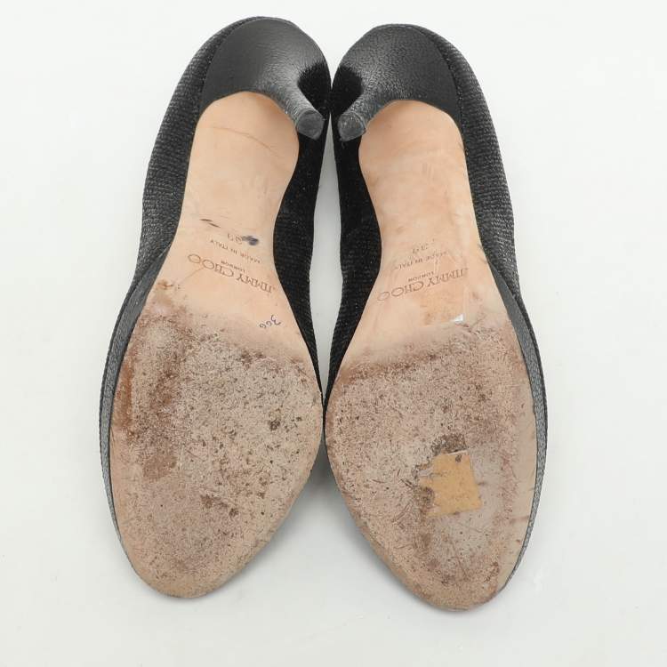 Pre Owned Jimmy Choo Black Glitter Fabric and Leather Luna Platform Pumps Size 39
