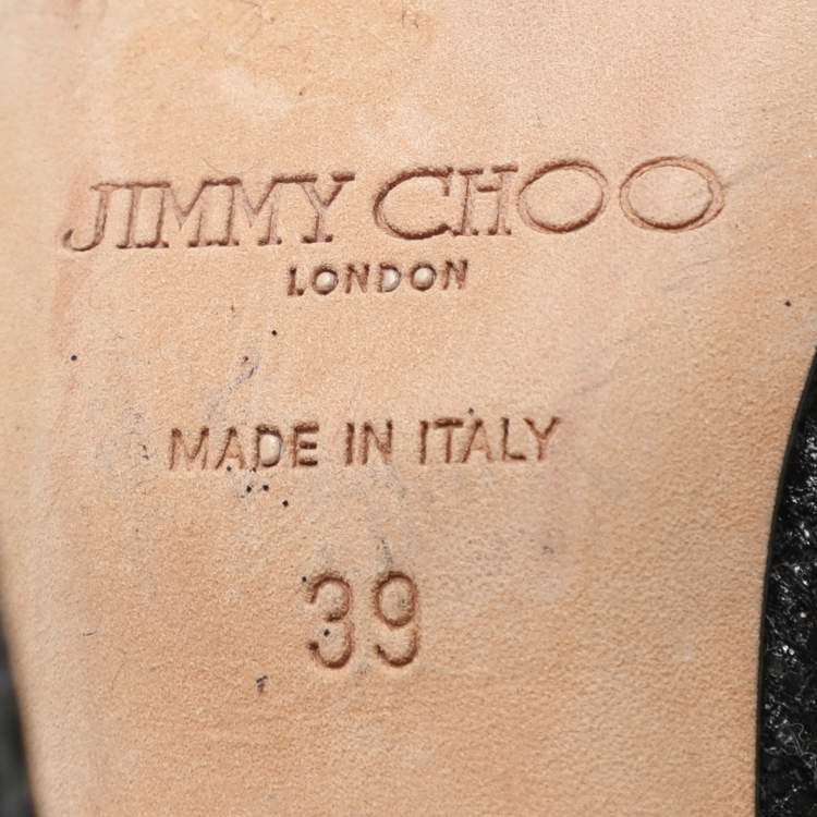 Pre Owned Jimmy Choo Black Glitter Fabric and Leather Luna Platform Pumps Size 39