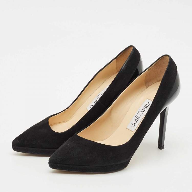 Pre Owned Jimmy Choo Black Suede and Patent Leather Rudy Pumps Size 36