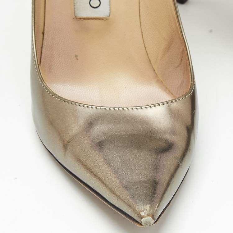 Pre Owned Jimmy Choo Gold Leather Love Pumps Size 36.5
