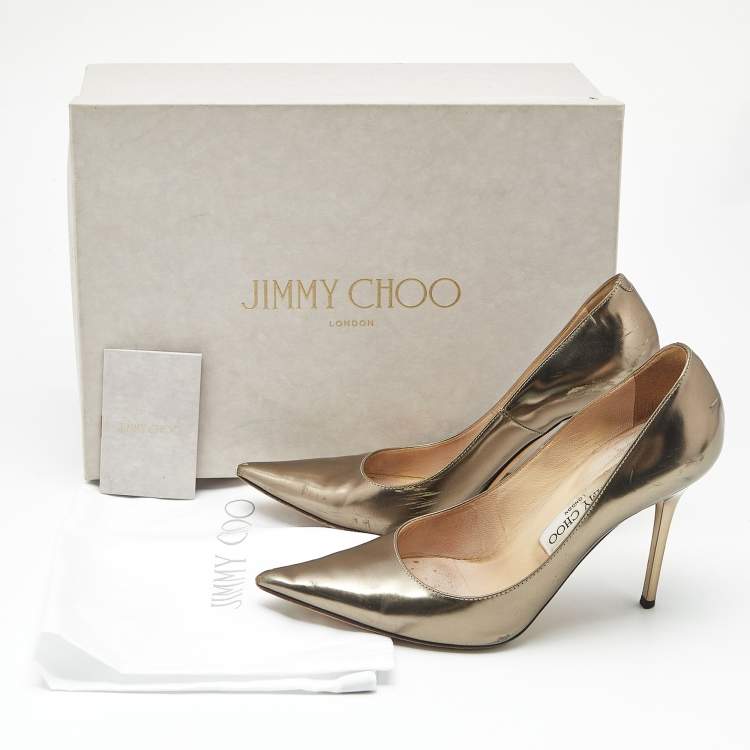 Pre Owned Jimmy Choo Gold Leather Love Pumps Size 36.5