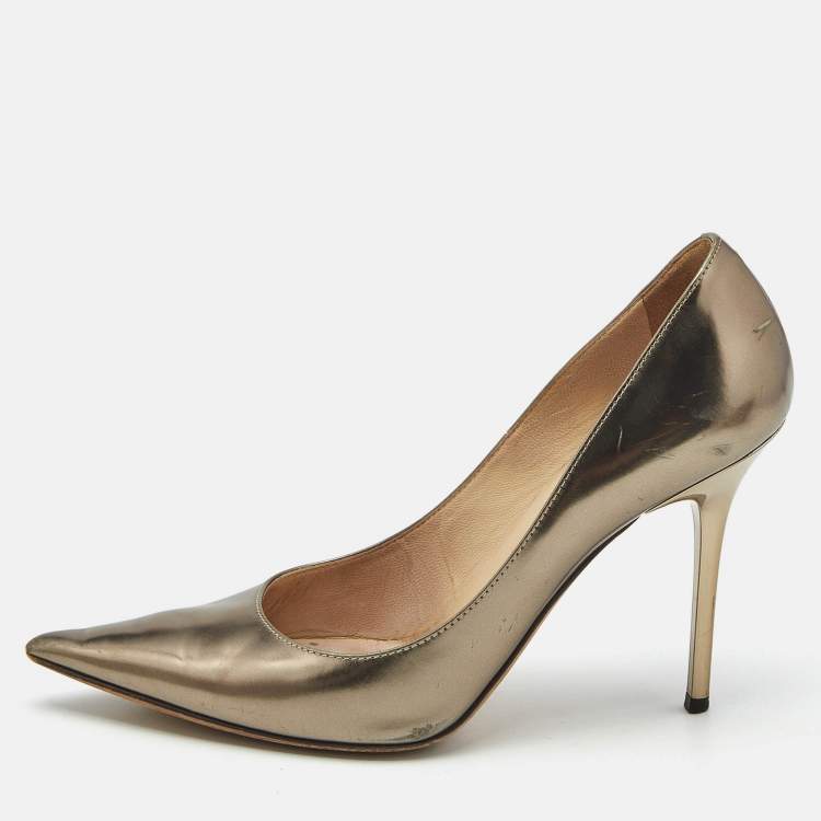 Pre Owned Jimmy Choo Gold Leather Love Pumps Size 36.5