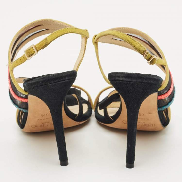 Pre Owned Jimmy Choo Multicolor Suede and Mesh Visby Sandals Size 36.5