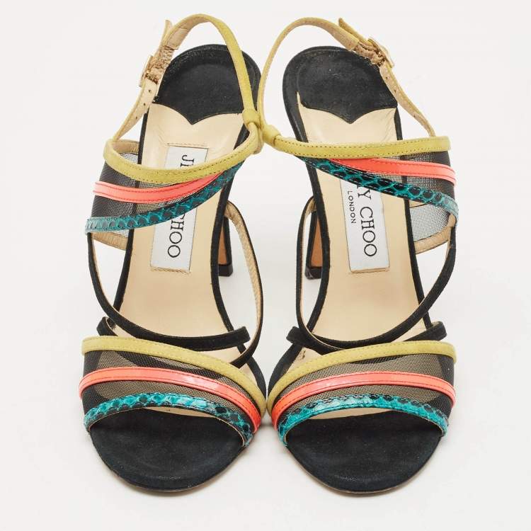 Pre Owned Jimmy Choo Multicolor Suede and Mesh Visby Sandals Size 36.5