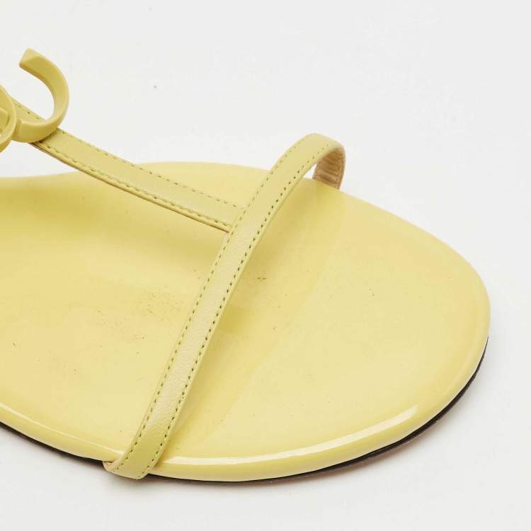 Pre Owned Jimmy Choo Neon Yellow Leather Alodie Flat Sandals Size 38
