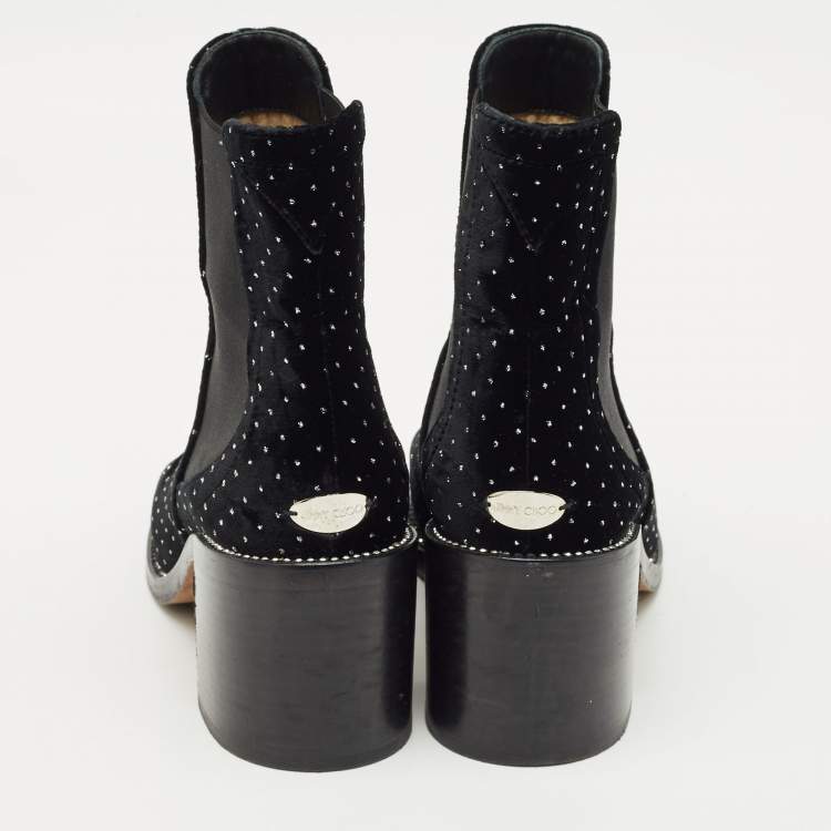 Pre Owned Jimmy Choo Black Velvet Crystal Embellished Ankle Boots Size 39