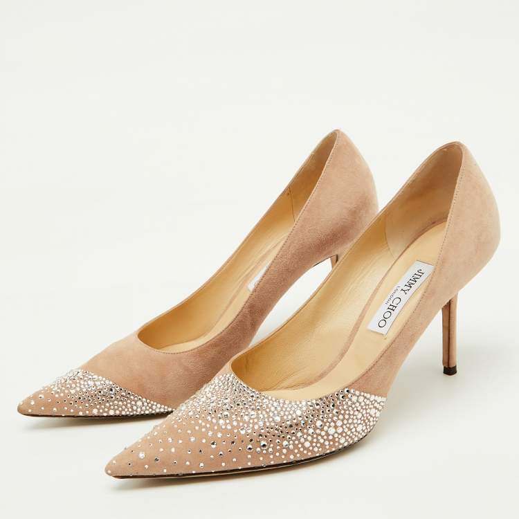 Pre Owned Jimmy Choo Beige Suede Crystal Embellished Love 85 Pumps Size 41.5