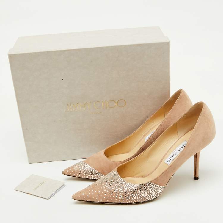 Pre Owned Jimmy Choo Beige Suede Crystal Embellished Love 85 Pumps Size 41.5