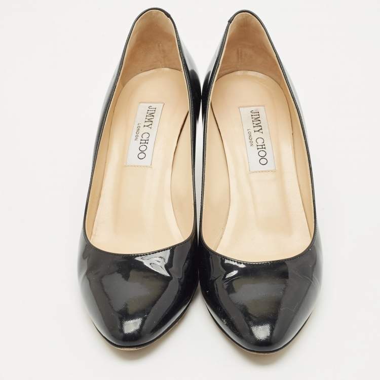 Pre Owned Jimmy Choo Black Patent Leather Bridget Round Toe Pumps Size 39